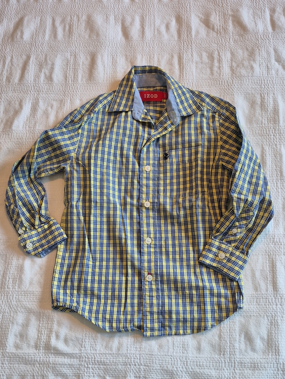 IZOD boys size 4 or Small shirt yellow & blue long sleeve button down EUC